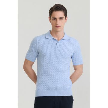 Tricou polo texturat - Albastru