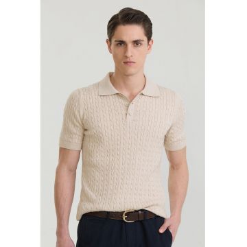 Tricou polo texturat - Bej deschis