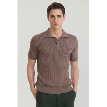 Tricou polo texturat - Maro taupe