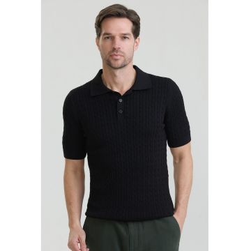 Tricou polo texturat - Negru