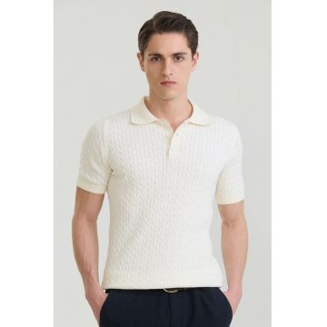 Tricou polo texturat - Ocru