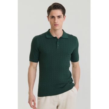 Tricou polo texturat - Verde inchis