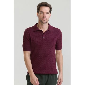Tricou polo texturat - Visiniu