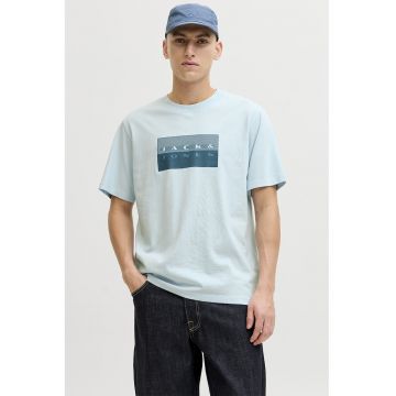 Tricou regular fit de bumbac cu imprimeu logo - Albastru pastel