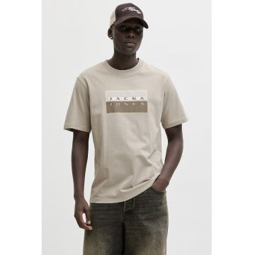 Tricou regular fit de bumbac cu imprimeu logo - Bej deschis