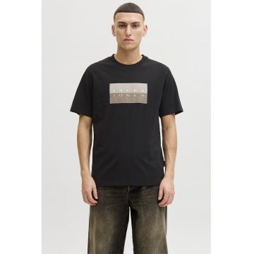 Tricou regular fit de bumbac cu imprimeu logo - Negru