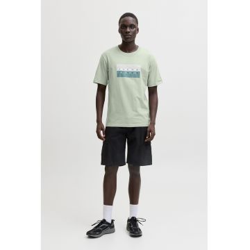 Tricou regular fit de bumbac cu imprimeu logo - Verde pal