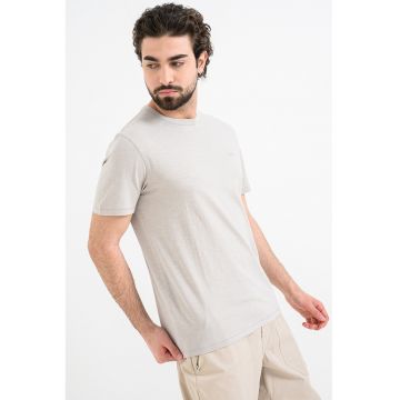 Tricou slim fit din bumbac Tegood - Gri/Alb murdar