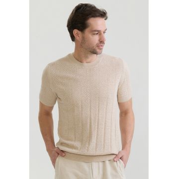Tricou tricotat cu decolteu la baza gatului - Bej