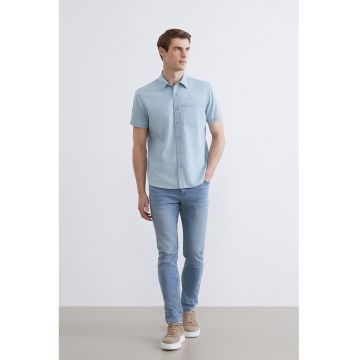 Blugi slim fit cu talie medie - Albastru pastel