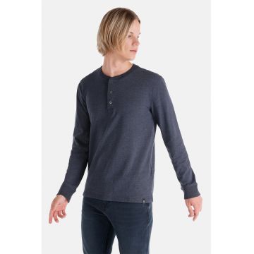 Bluza cu decolteu henley si fenta cu nasturi - Albastru inchis