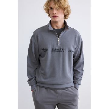 Bluza de trening cu fenta cu fermoar - Gri inchis