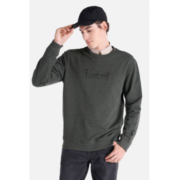 Bluza sport din amestec de bumbac cu imprimeu text - Verde melange