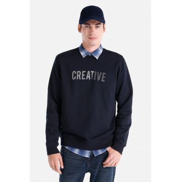 Bluza sport din bumbac cu imprimeu text - Bleumarin