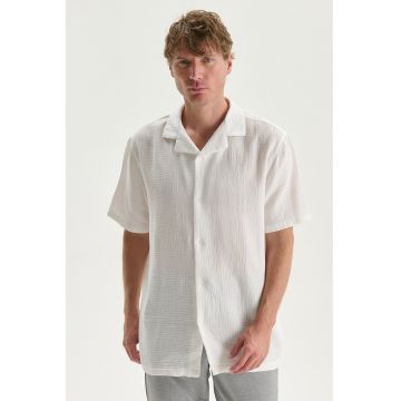 Camasa de bumbac cu rever decupat - Alb