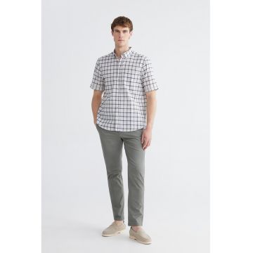 Camasa de bumbac - in carouri cu maneci scurte - Bej