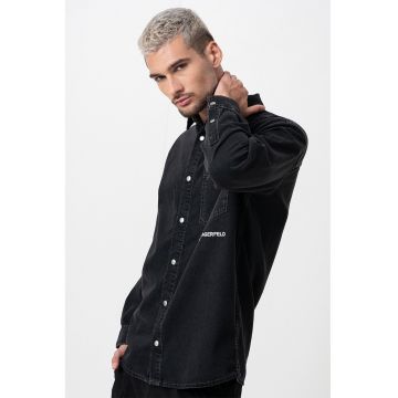 Camasa din denim cu logo - Negru