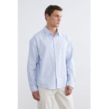 Camasa lejera de bumbac cu model in dungi - Alb/Albastru lavanda
