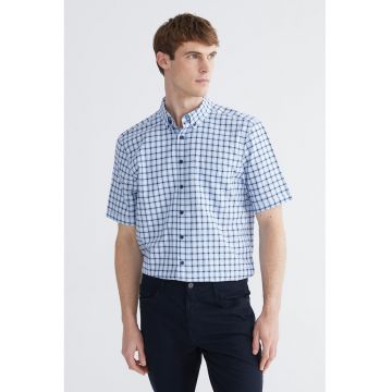 Camasa regular fit in carouri cu maneci scurte - Albastru indigo
