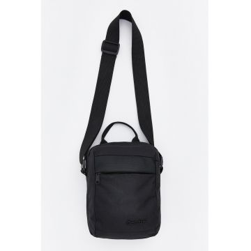 Geanta crossbody cu buzunar frontal si fermoar - Negru carbon