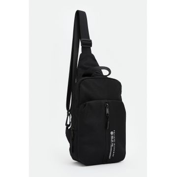 Geanta crossbody cu model text - Negru