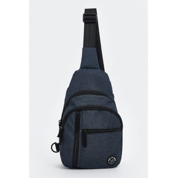 Geanta crossbody din material textil - Negru/Bleumarin