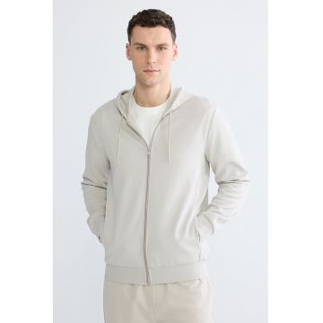 Hanorac uni regular fit cu fermoar - Alb fildes
