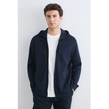 Hanorac uni regular fit cu fermoar - Bleumarin