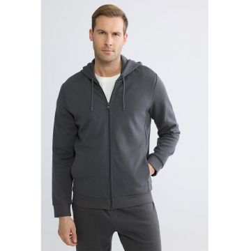 Hanorac uni regular fit cu fermoar - Gri antracit