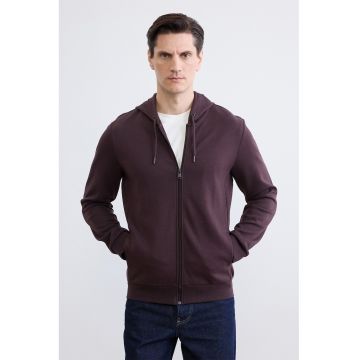 Hanorac uni regular fit cu fermoar - Maro cognac