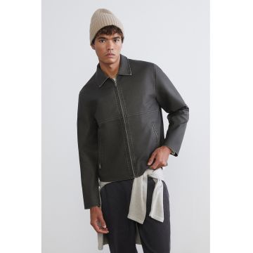 Jacheta din piele ecologica cu guler clasic - Gri inchis