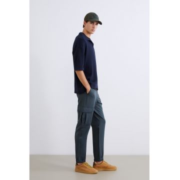 Pantaloni cargo slim fit cu terminatii elastice - Gri carbune