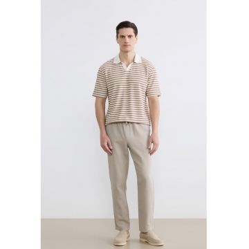 Pantaloni de bumbac cu talie ajustabila - Alb murdar