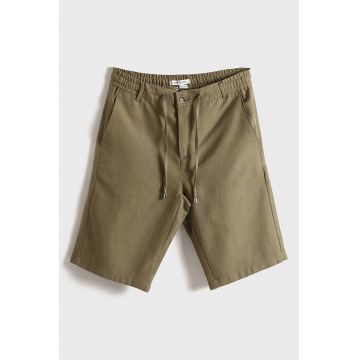 Pantaloni scurti din amestec de in cu talie ajustabila - Kaki/Kaki inchis