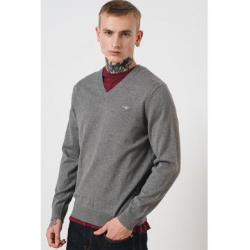 Pulover cu decolteu in V Classic - Gri
