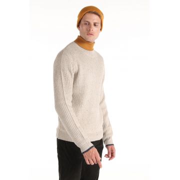 Pulover cu striatii si pete decorative - Maro nisip