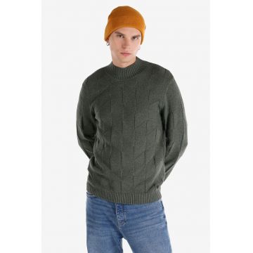 Pulover din bumbac cu decolteu la baza gatului - Kaki