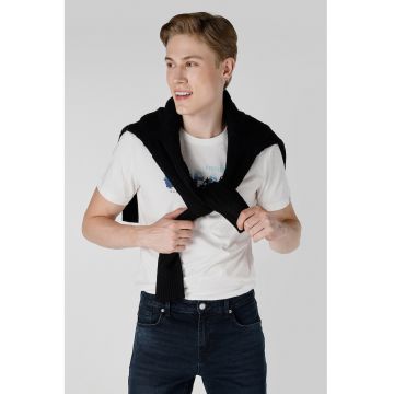 Pulover din tricot fin cu decolteu la baza gatului - Negru