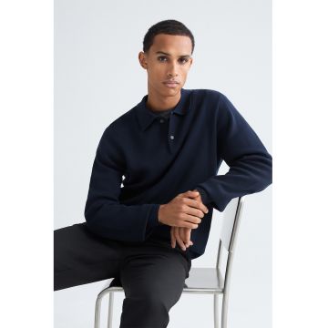 Pulover polo din bumbac - Bleumarin