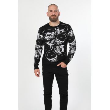 Pulover regular fit cu model cu cranii - Alb/Negru stins