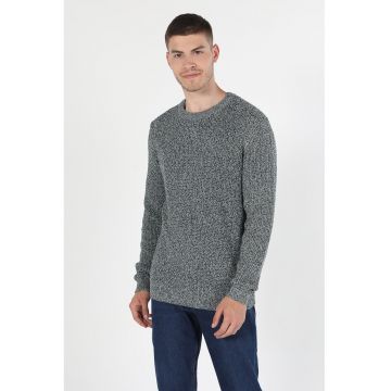 Pulover uni cu decolteu rotund - Verde inchis