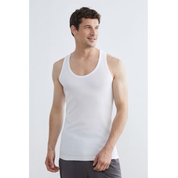 Top din amestec de bumbac cu spate decupat - Alb