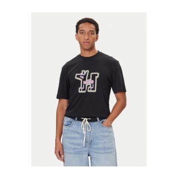 Tricou barbat  negru - bumbac - logo colorat