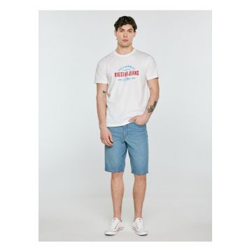 Tricou cu decolteu la baza gatului si imprimeu text Sers