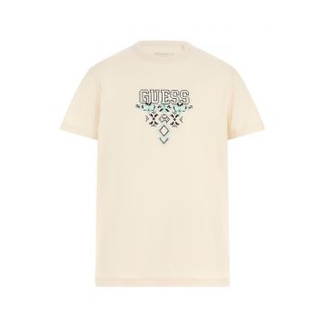 Tricou cu logo brodat - Negru/Albastru deschis/Bej deschis