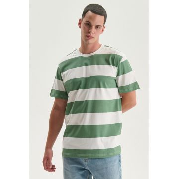 Tricou de bumbac cu dungi - Alb/Verde