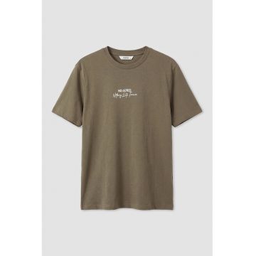 Tricou de bumbac cu imprimeu text discret - Maro pamantiu