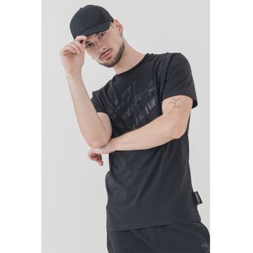Tricou de bumbac cu strasuri - Negru