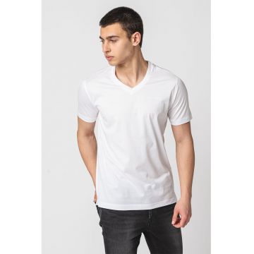 Tricou din bumbac cu decolteu in V - Alb
