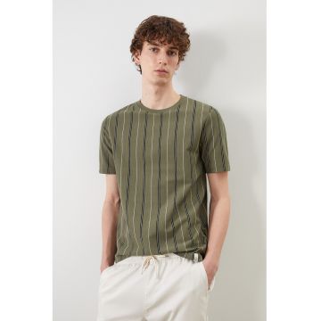 Tricou regular fit cu dungi - Kaki/Bleumarin